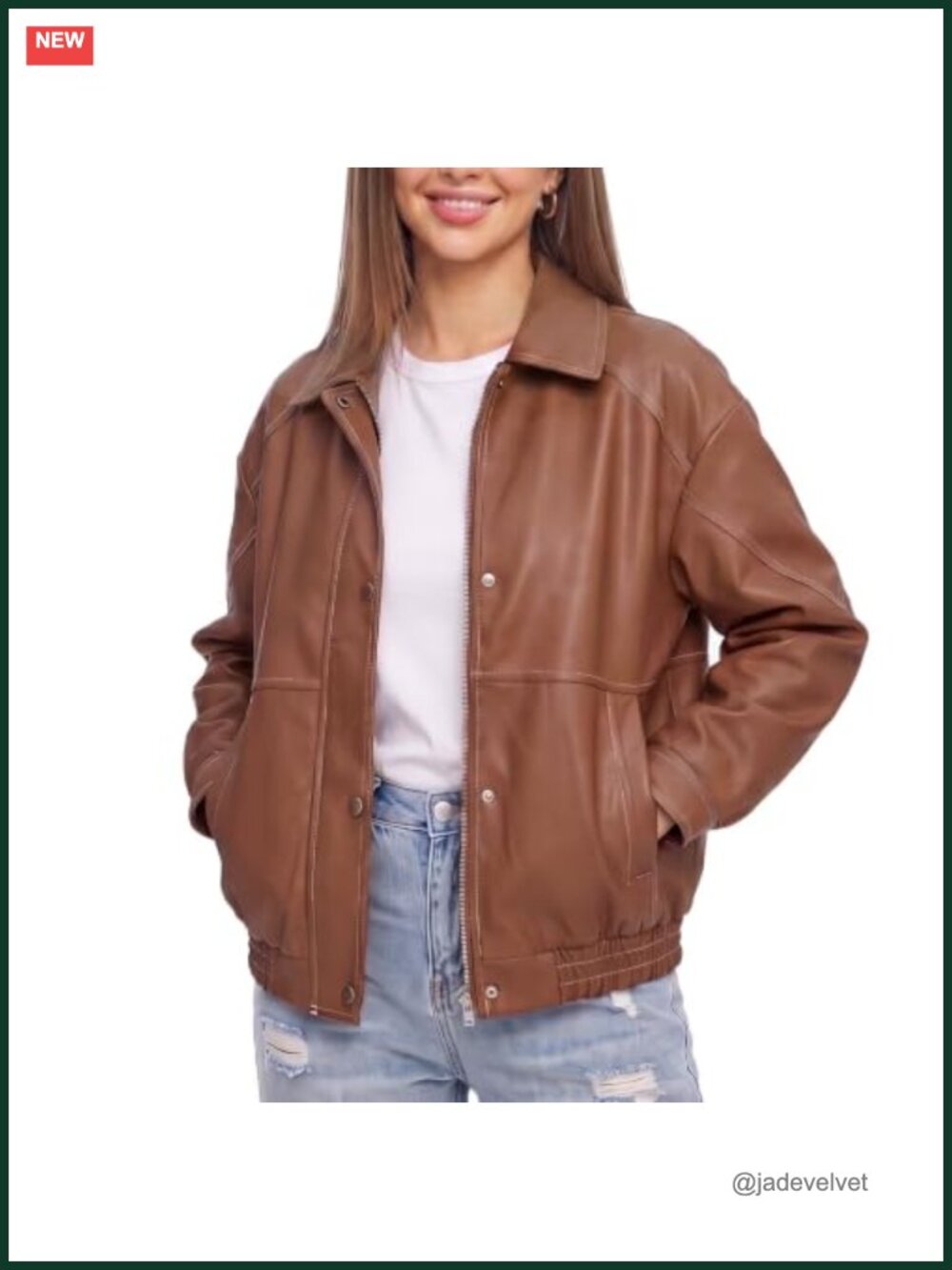 Oversized Faux Leather Bomber Jacket Zip Drop Shoulder Pockets Coat